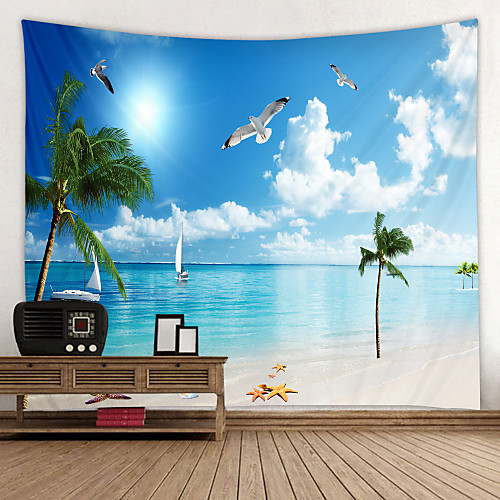 

Sunny Beach Coconut Tree Digital Printed Tapestry Decor Wall Art Tablecloths Bedspread Picnic Blanket Beach Throw Tapestries Colorful Bedroom Hall Dorm Living Room Hanging