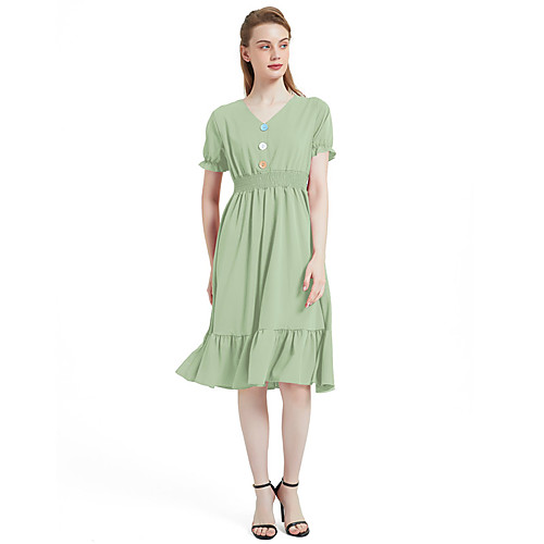 

Women's Swing Dress Midi Dress - Short Sleeves Solid Color Summer Elegant Daily Holiday 2020 Wine Black Red Yellow Light Green Light Blue S M L XL XXL