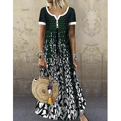 

Women's A Line Dress Maxi long Dress Black Purple Green Navy Blue Short Sleeve Floral Summer V Neck Hot Boho 2021 S M L XL XXL 3XL 4XL 5XL