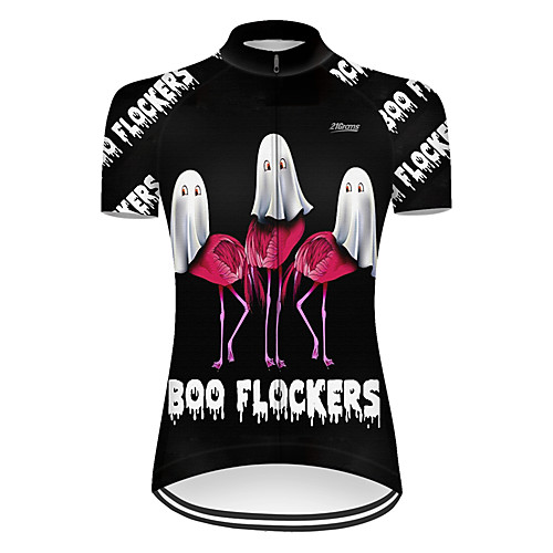 

21Grams Women's Short Sleeve Cycling Jersey Black / White Flamingo Bike Top Mountain Bike MTB Road Bike Cycling Breathable Sports Clothing Apparel / Micro-elastic