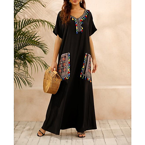 

Women's Plus Size Kaftan Dress Maxi long Dress - Short Sleeves Print Summer V Neck Casual Boho Daily Loose 2020 Black S M L XL XXL XXXL XXXXL XXXXXL