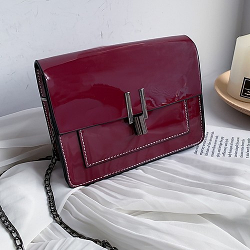 

Women's Zipper / Chain PU Crossbody Bag 2020 Solid Color Wine / Black / Blue