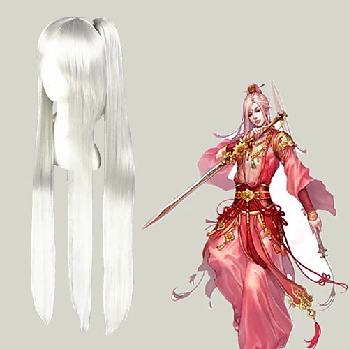 

Cosplay Wig Legend of Sword and Fairy Straight Cosplay Halloween With Bangs With Ponytail Wig Long White Synthetic Hair 39 inch Women's Anime Cosplay Best Quality White