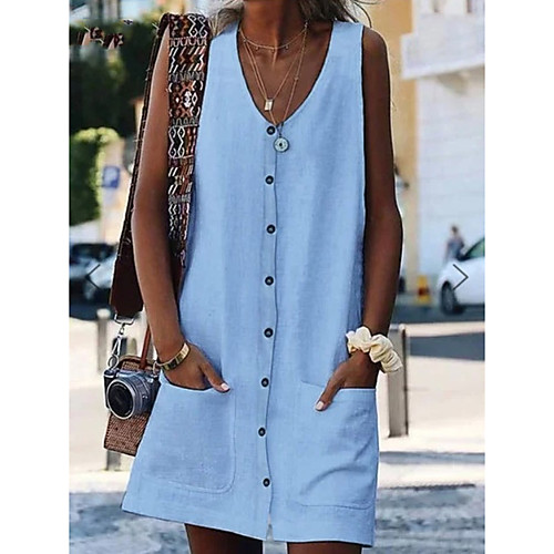 

Women's Shift Dress Knee Length Dress - Sleeveless Solid Color Summer Casual 2020 White Yellow Orange Light Blue S M L XL XXL