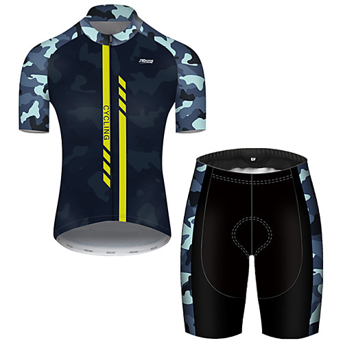 

21Grams Men's Short Sleeve Cycling Jersey with Shorts Nylon Polyester Camouflage Stripes Patchwork Camo / Camouflage Bike Clothing Suit Breathable 3D Pad Quick Dry Ultraviolet Resistant Reflective