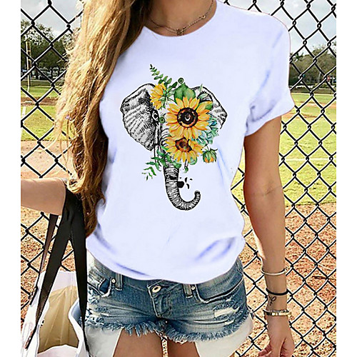 

Women's T-shirt Graphic Tops - Print Round Neck Basic Daily Spring Summer White XS S M L XL 2XL 3XL 4XL