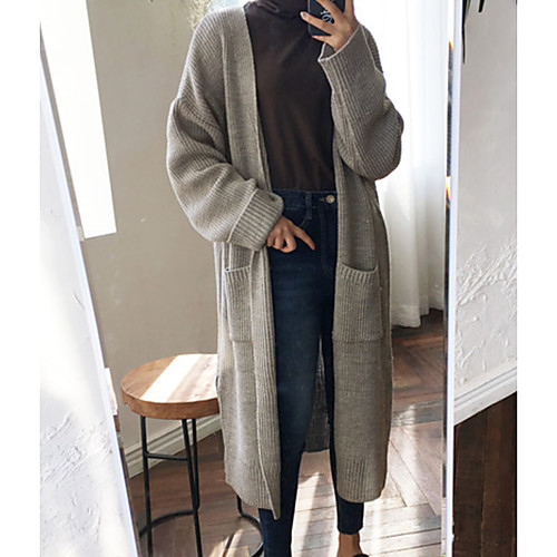 

Women's Solid Colored Long Sleeve Cardigan Sweater Jumper, V Neck Black / Purple / Gray One-Size