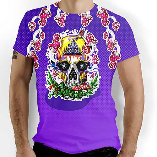 

Men's T shirt Graphic Skull Print Short Sleeve Daily Tops Basic Purple