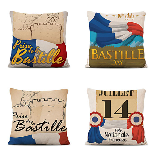 

Set of 4 Decoration Home Cushion Cove Bastille Day pillow Sofa Covers 45Cmx45Cm Bed Printed Pillow Case