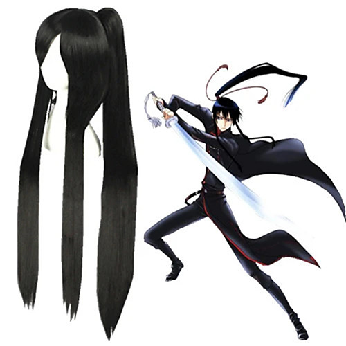 

Cosplay Costume Wig Cosplay Wig Kanda Yuu D.Grayman Straight Cosplay Asymmetrical With Bangs With Ponytail Wig Very Long Black Synthetic Hair 40 inch Men's Anime Cosplay Designers Black