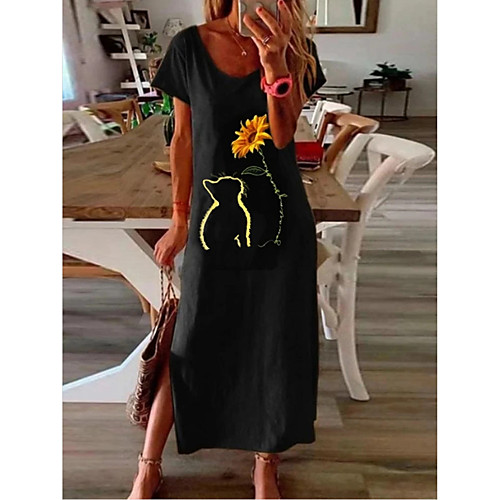 

Women's Shift Dress Maxi long Dress - Short Sleeves Animal Summer Casual 2020 Black Yellow Blushing Pink S M L XL XXL XXXL