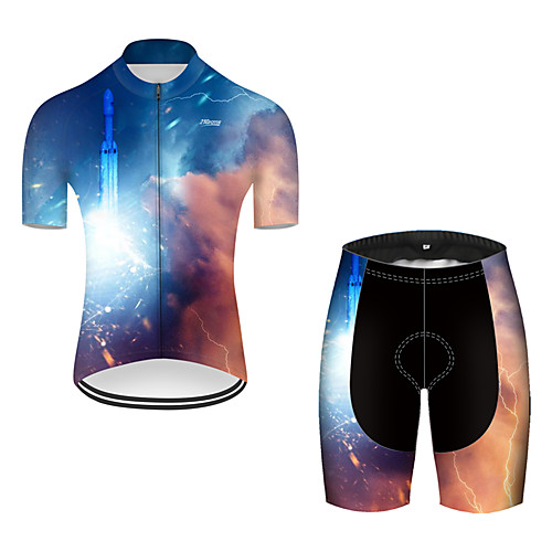 

21Grams Men's Short Sleeve Cycling Jersey with Shorts Nylon Polyester Black / Blue 3D Gradient Rocket Bike Clothing Suit Breathable 3D Pad Quick Dry Ultraviolet Resistant Reflective Strips Sports 3D