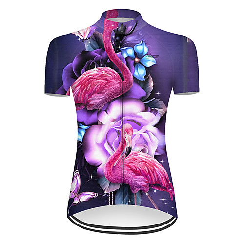 

21Grams Women's Short Sleeve Cycling Jersey Nylon Polyester Violet Flamingo Animal Floral Botanical Bike Jersey Top Mountain Bike MTB Road Bike Cycling Breathable Quick Dry Ultraviolet Resistant