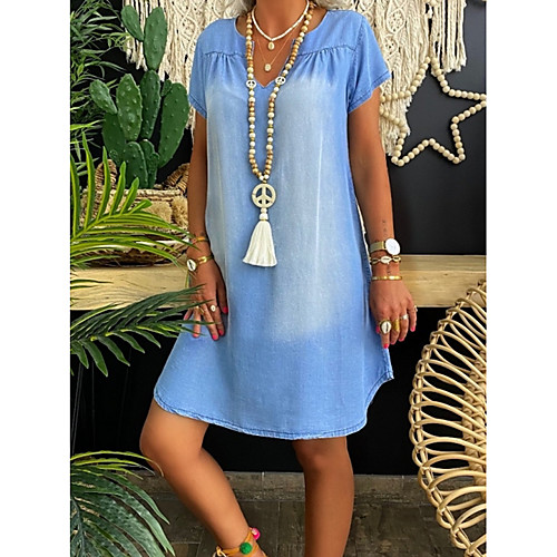 

Women's A-Line Dress Knee Length Dress - Short Sleeves Solid Color Summer Casual 2020 Blue S M L XL XXL XXXL