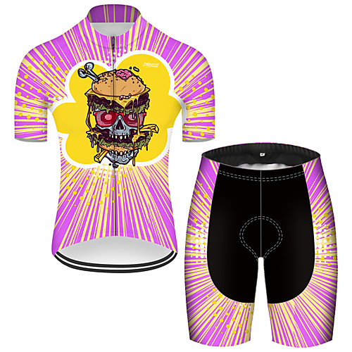 

21Grams Men's Short Sleeve Cycling Jersey with Shorts Nylon Polyester Black / Yellow Stripes Novelty Skull Bike Clothing Suit Breathable 3D Pad Quick Dry Ultraviolet Resistant Reflective Strips Sports