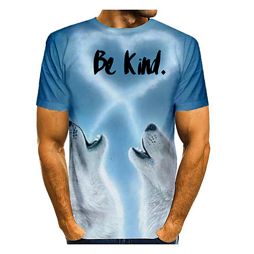 

Men's T shirt Graphic Letter Animal Print Short Sleeve Daily Tops Basic Blue