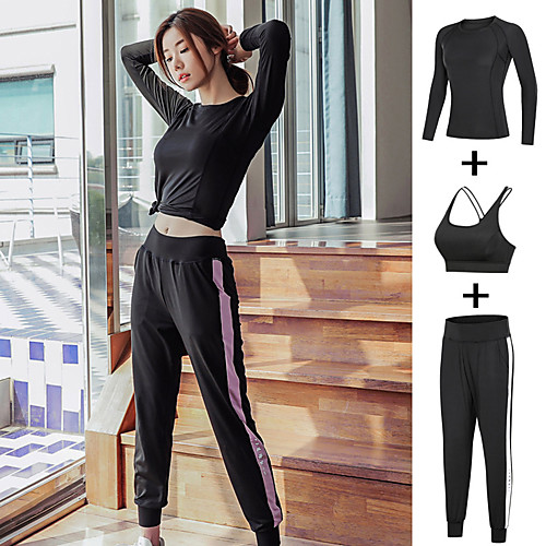 

Women's Side-Stripe Tracksuit Activewear Set Workout Outfits Athletic Athleisure Long Sleeve 3pcs Winter Mesh Breathable Quick Dry Soft Fitness Gym Workout Running Jogging Sportswear Outfit Set