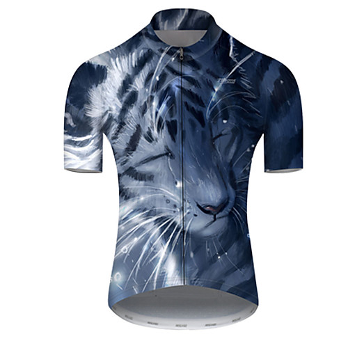 

21Grams Men's Short Sleeve Cycling Jersey Nylon Polyester Blue Animal Tiger Bike Jersey Top Mountain Bike MTB Road Bike Cycling Breathable Quick Dry Ultraviolet Resistant Sports Clothing Apparel