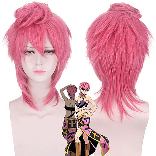 

JoJo's Bizarre Adventure Trish Una Cosplay Wigs Men's Asymmetrical 13 inch Heat Resistant Fiber Curly Pink Pink Anime