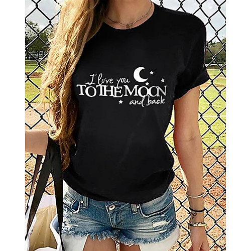 

Women's T-shirt Graphic Tops - Print Round Neck Loose Cotton Basic Daily Summer Black S M L XL 2XL 3XL 4XL