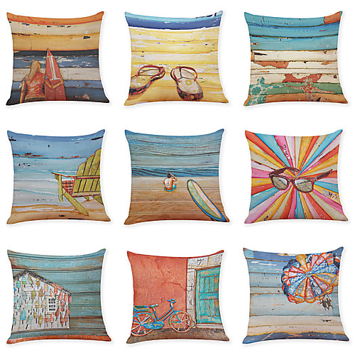 

9 pcs Linen Pillow Cover, Summer Beach Casual Modern Square Vintage