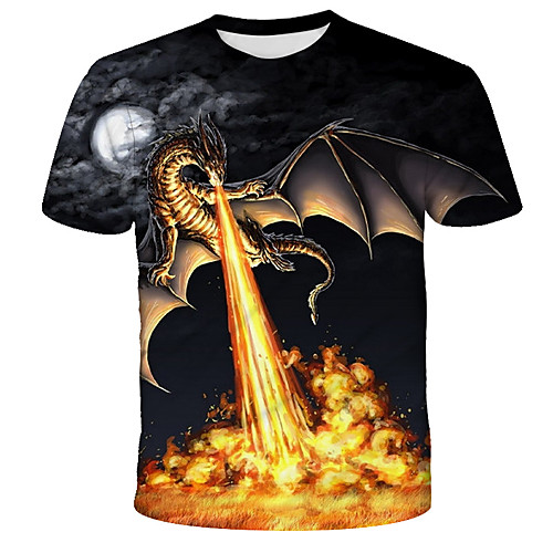 

Men's Graphic Flame Dragon Print T-shirt Street chic Exaggerated Daily Holiday Rainbow