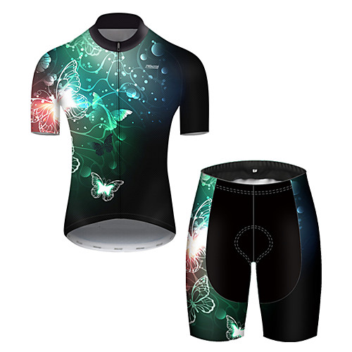 

21Grams Men's Short Sleeve Cycling Jersey with Shorts Black / Green Butterfly Bike Breathable Sports Butterfly Mountain Bike MTB Road Bike Cycling Clothing Apparel / Stretchy