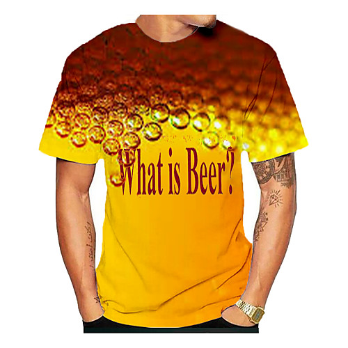 

Men's T shirt Graphic Beer Print Short Sleeve Daily Tops Yellow
