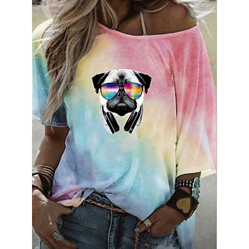 

Women's T-shirt Graphic Tops Round Neck Daily Summer Blue Purple Yellow Blushing Pink S M L XL 2XL 3XL