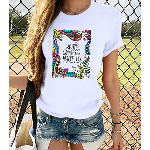 

Women's T-shirt Graphic Tops - Print Round Neck Basic Daily Spring Summer White XS S M L XL 2XL 3XL 4XL