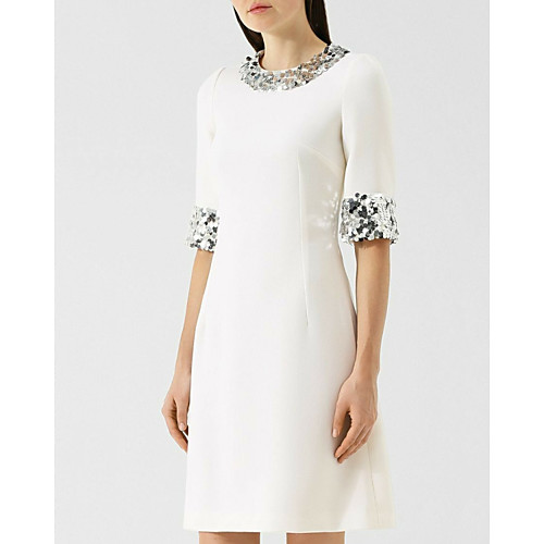 

Sheath / Column Mother of the Bride Dress Elegant Jewel Neck Knee Length Satin Half Sleeve with Sequin 2021