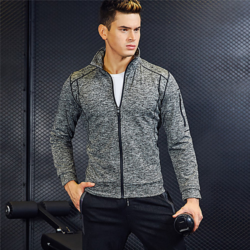 

Men's Full Zip Pocket Elastane Track Jacket Running Jacket Stand Running Walking Fitness Thermal / Warm Breathable Soft Sportswear Jacket Long Sleeve Activewear Stretchy