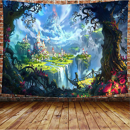 

Wall Tapestry Art Decor Blanket Curtain Picnic Tablecloth Hanging Home Bedroom Living Room Dorm Decoration Cartoon Fairy Tale Castle Forrest Mountain