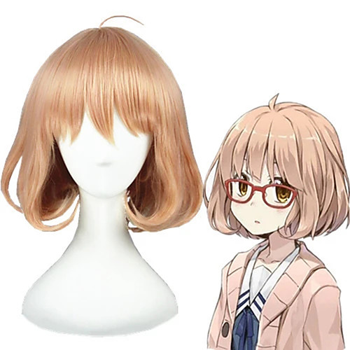 

Cosplay Wig Kuriyama Mirai Curly Cosplay Asymmetrical With Bangs Wig Short Brown Synthetic Hair 14 inch Women's Anime Cosplay Women Brown