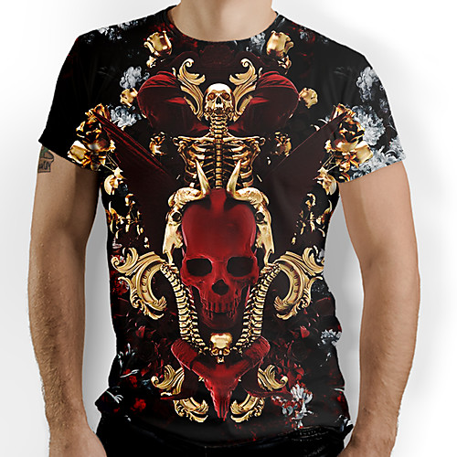 

Men's T shirt Graphic Skull Print Short Sleeve Daily Tops Black