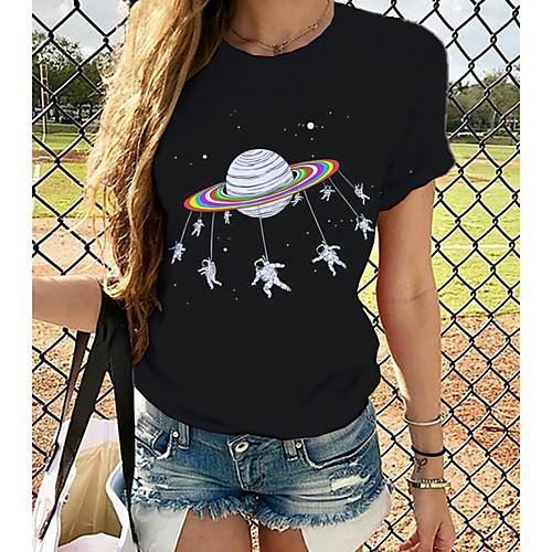 

Women's Tops Graphic 3D Print T-shirt - Print Round Neck Basic Daily Spring Summer Rainbow XS S M L XL 2XL 3XL 4XL 5XL 6XL