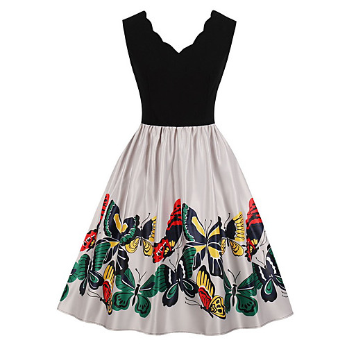 

Women's A-Line Dress Knee Length Dress - Sleeveless Print Summer Work 2020 Black S M L XL XXL