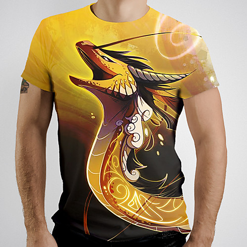 

Men's Graphic Animal Fantastic Beasts Print T-shirt Basic Daily Yellow