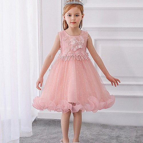 

Princess / Ball Gown Knee Length Wedding / Party Flower Girl Dresses - Tulle Sleeveless Jewel Neck with Bow(s) / Beading / Appliques