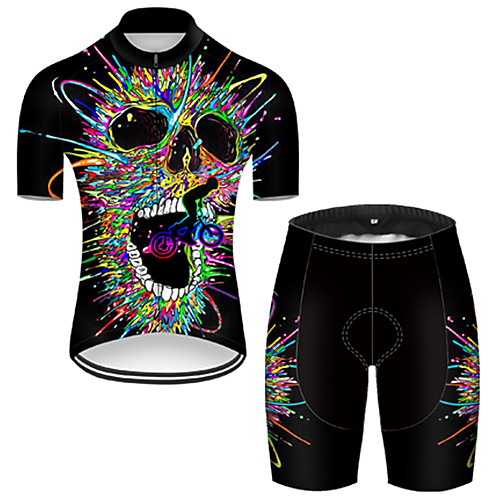

21Grams Men's Short Sleeve Cycling Jersey with Shorts Nylon Polyester Black / Blue 3D Gradient Skull Bike Clothing Suit Breathable 3D Pad Quick Dry Ultraviolet Resistant Reflective Strips Sports 3D