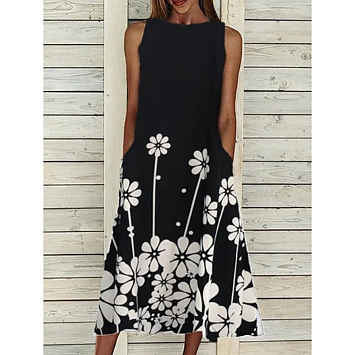 

Women's A-Line Dress Midi Dress - Sleeveless Floral Summer Casual Chinoiserie 2020 Black S M L XL XXL XXXL XXXXL XXXXXL