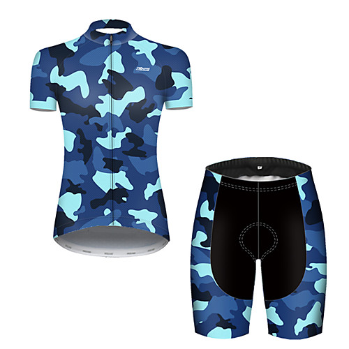 

21Grams Women's Short Sleeve Cycling Jersey with Shorts Nylon Black / Blue Patchwork Camo / Camouflage Bike Breathable Quick Dry Sports Patchwork Mountain Bike MTB Road Bike Cycling Clothing Apparel