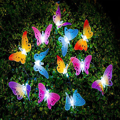 

12 Led Solar Powered Butterfly Fiber Optic Fairy Lights Waterproof Christmas Outdoor Garden Holiday Decoration Lights