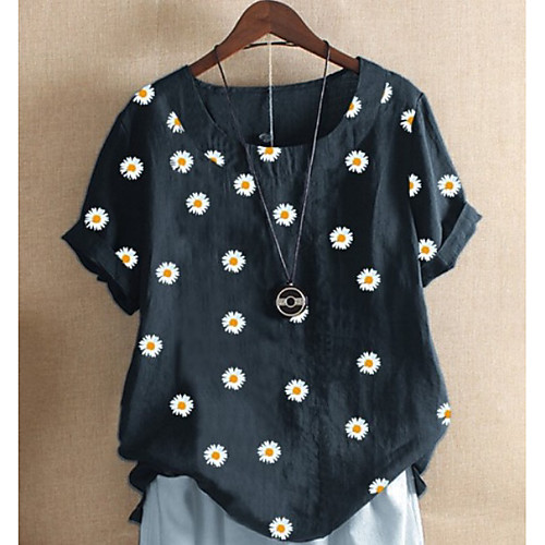 

Women's T-shirt Floral Tops Round Neck Daily Summer Wine Black Blue M L XL 2XL 3XL 4XL 5XL