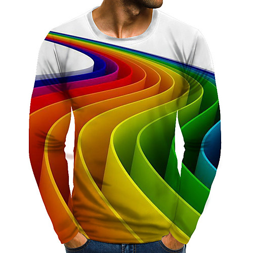 

Men's T shirt Rainbow Graphic Plus Size Print Long Sleeve Daily Tops Streetwear Exaggerated Rainbow