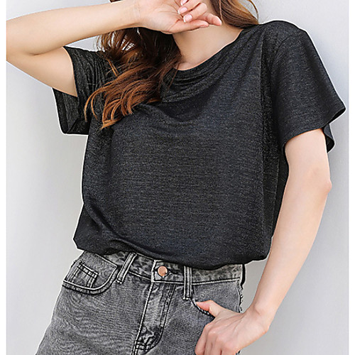 

Women's T-shirt Solid Colored Tops Round Neck Daily Black Blushing Pink Light Green One-Size