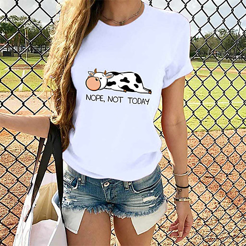 

Women's T-shirt Graphic Tops - Print Round Neck Loose Cotton Basic Daily Summer White S M L XL 2XL 3XL 4XL