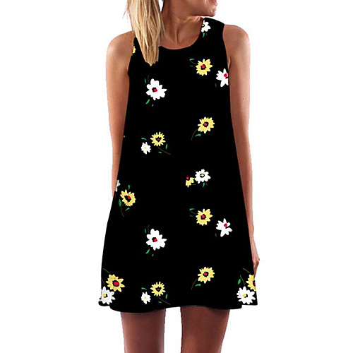 

Women's A-Line Dress Short Mini Dress - Sleeveless Floral Summer Work 2020 Black S M L XL XXL