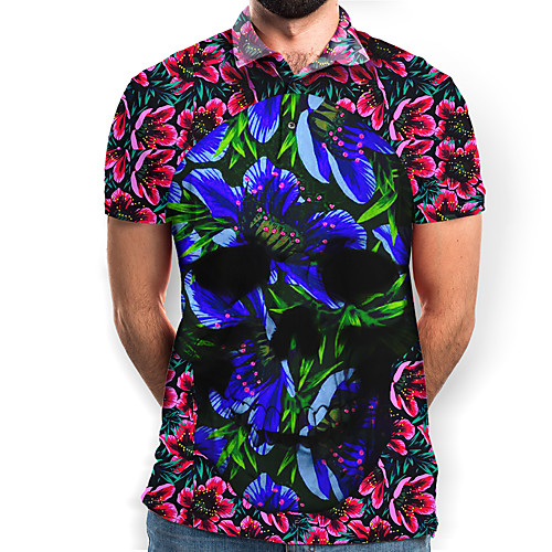 

Men's Floral Graphic Polo Basic Elegant Daily Going out Rainbow