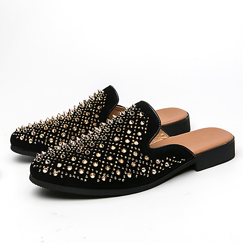 

Men's Summer Casual / British Daily Beach Clogs & Mules Walking Shoes Faux Leather Breathable Wear Proof Black / Gold / Beading